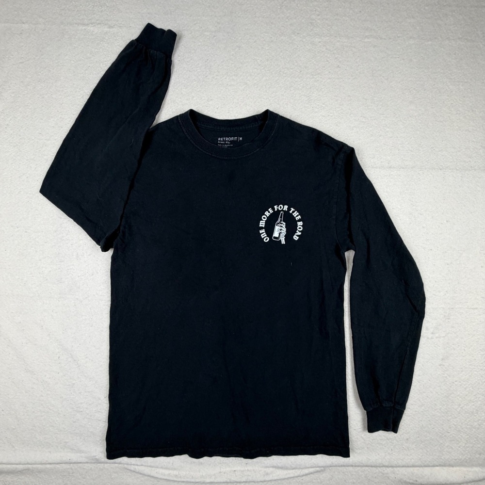 Retrofit Men One More For The Road Skeleton Desert Graphic Long Sleeve Tee Black